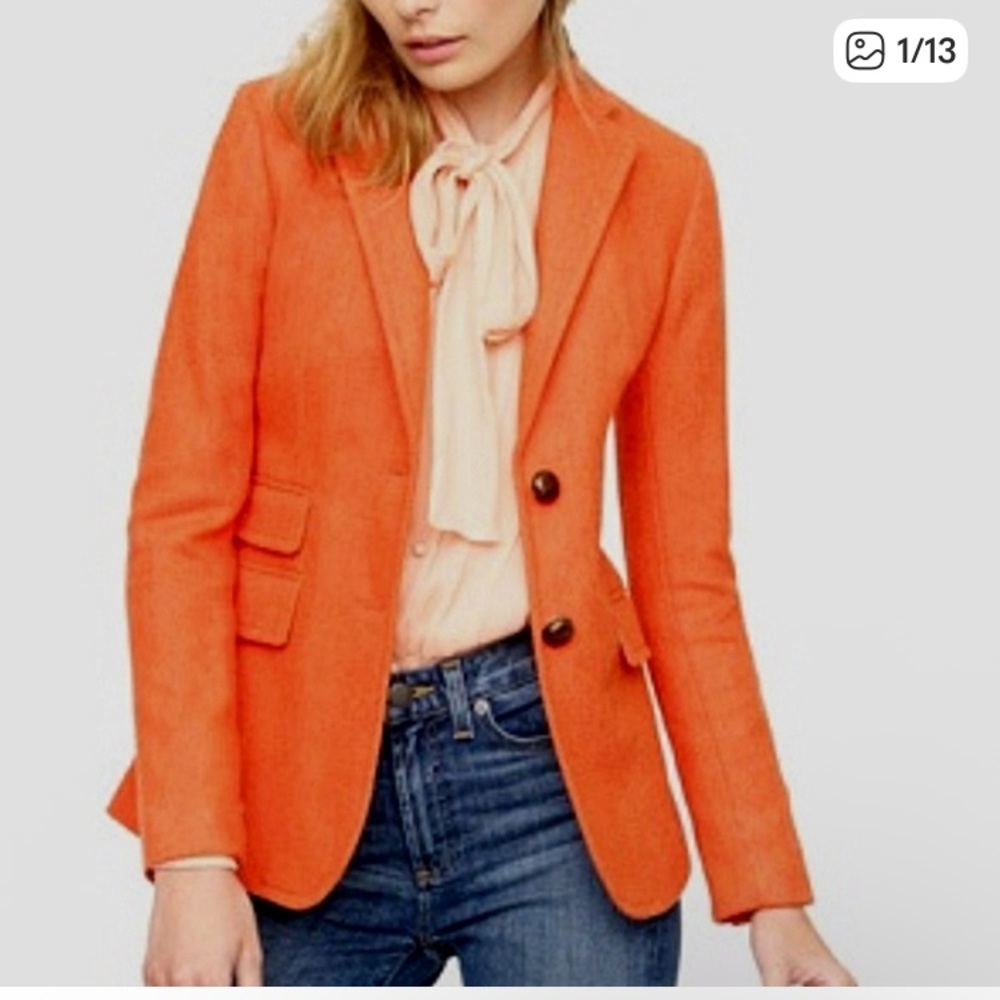 J. Crew Orange Herringbone Hack-ing 100% Wool Blazer Suit Jacket Pumpkin 0